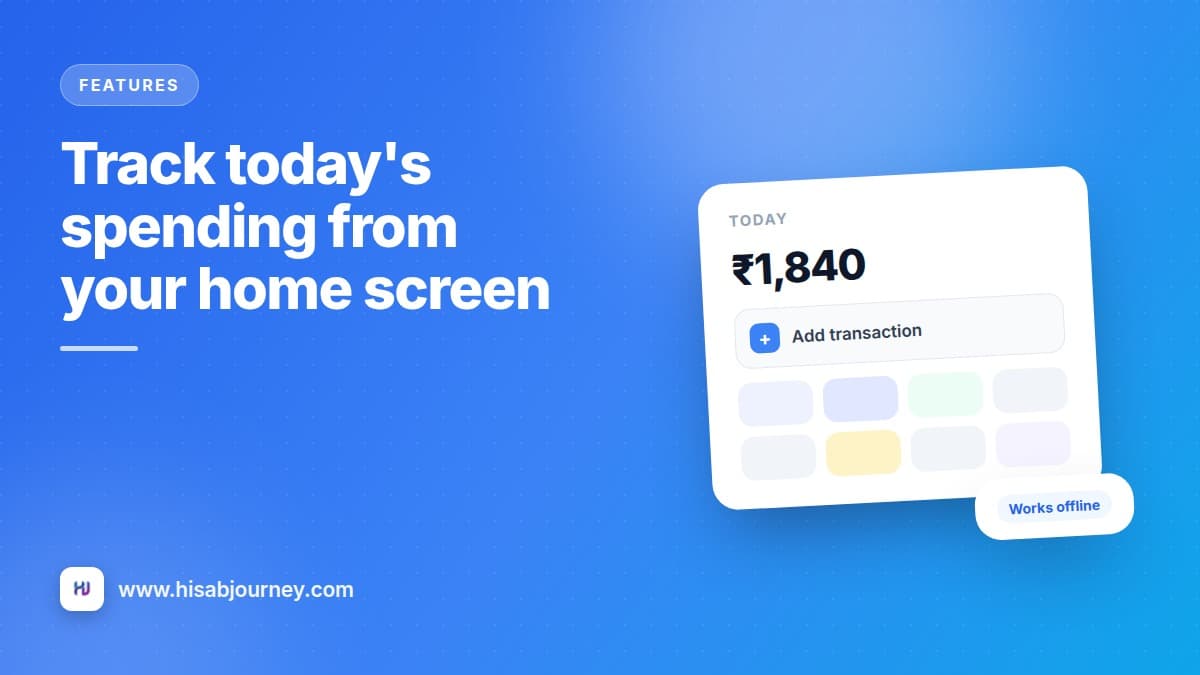 Illustration of the home screen widget showing today's spending and an add transaction shortcut