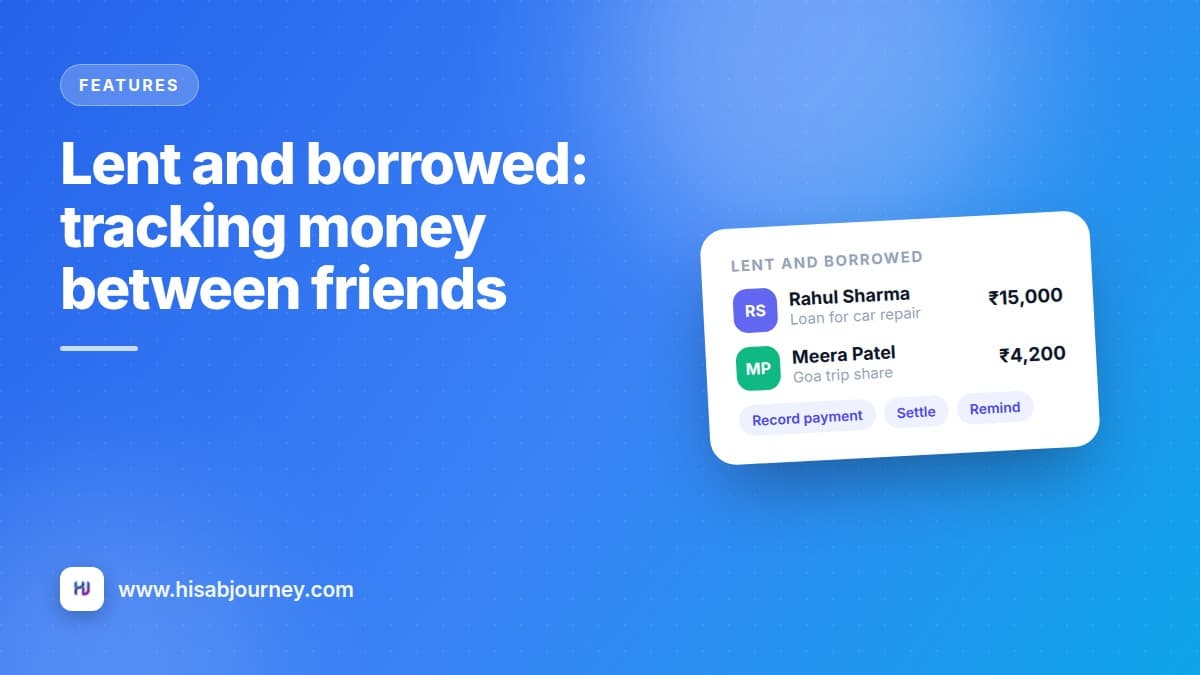 Illustration of two lending entries with contact names, amounts and action buttons